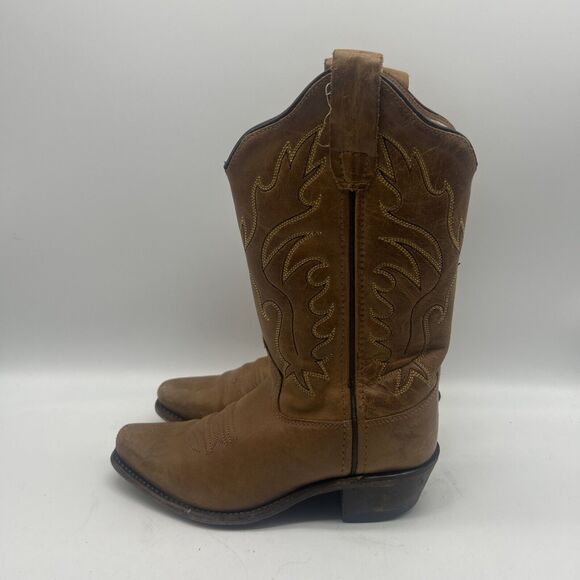 Old West Boots Boys 13 Tan Cowboy Western Embroidered Pullon - Picture 4 of 10